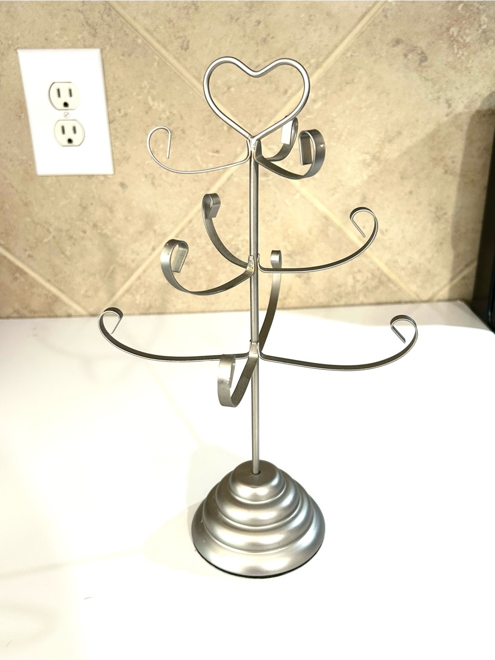 Heart-Top Jewelry Tree Stand Silver Organizer